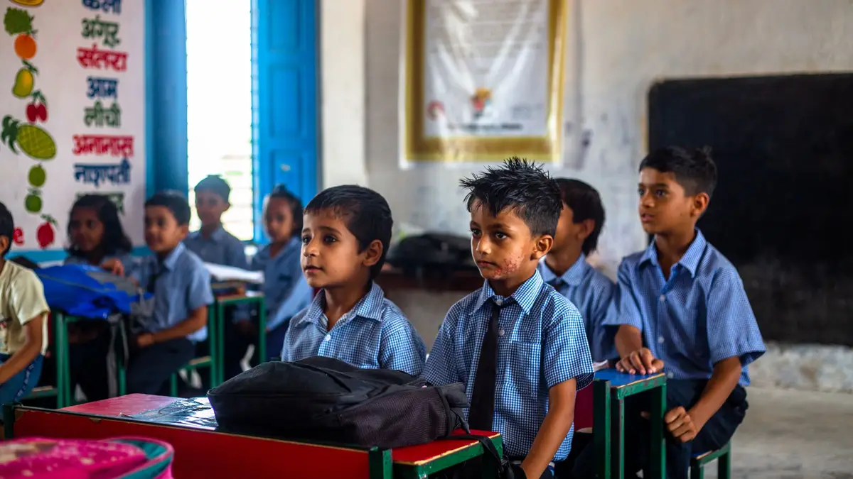School children at their desks during a lesson