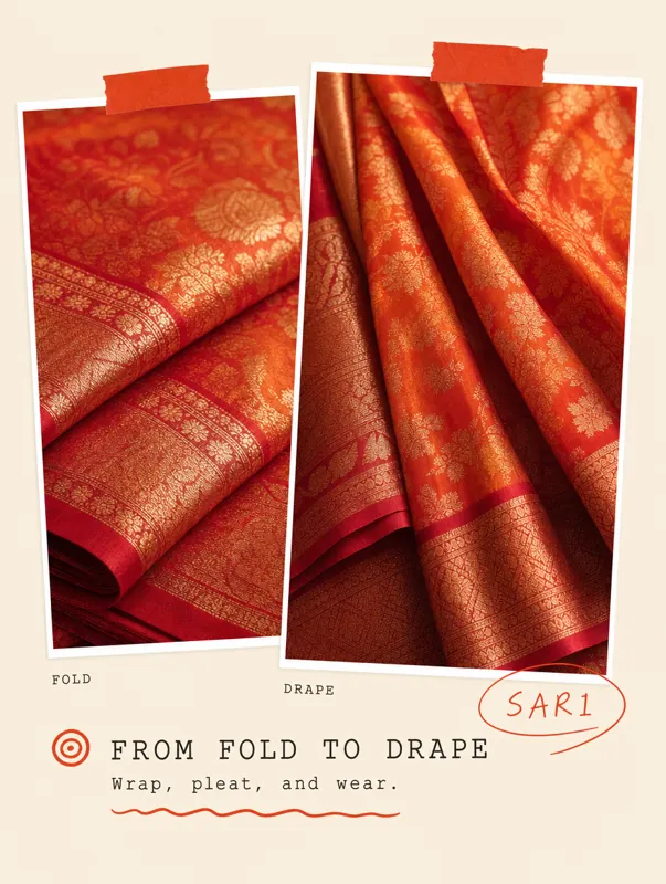The saree as an ad with the headline “From fold to drape”, made by Product Shot